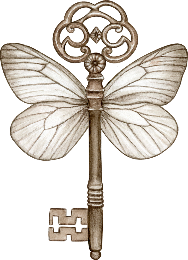 Watercolor Fantasy Decorated Key with Butterfly Wings